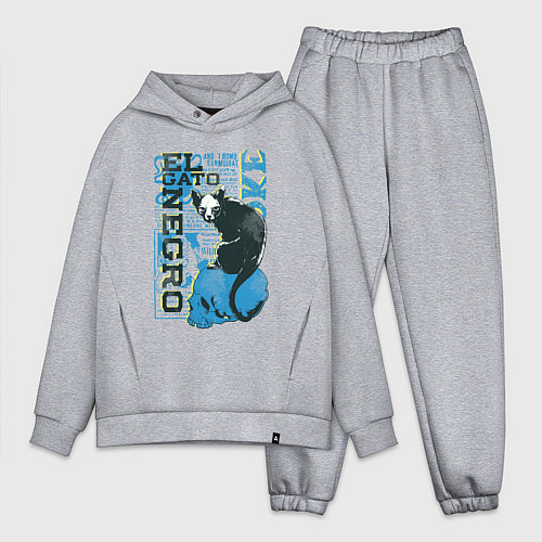 Мужской костюм оверсайз Футболка с изображением черепа кошки / Меланж – фото 1