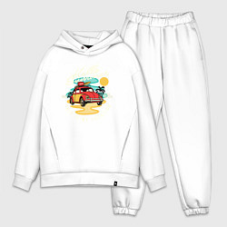 Мужской костюм оверсайз Summer car Авто на пляже, цвет: белый