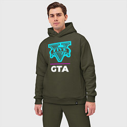 Мужской костюм оверсайз Символ GTA в неоновых цветах, цвет: хаки — фото 2