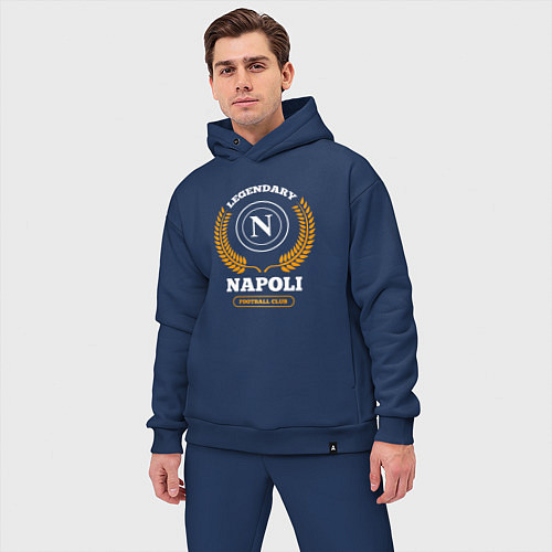 Мужской костюм оверсайз Лого Napoli и надпись Legendary Football Club / Тёмно-синий – фото 3