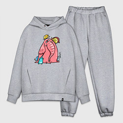 Мужской костюм оверсайз Розовая слоника со слонятами, цвет: меланж