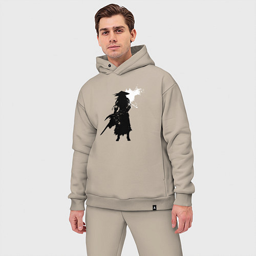 Мужской костюм оверсайз Самурай и белая луна / Миндальный – фото 3