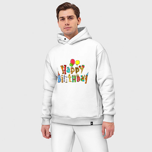 Мужской костюм оверсайз Happy birthday greetings / Белый – фото 3