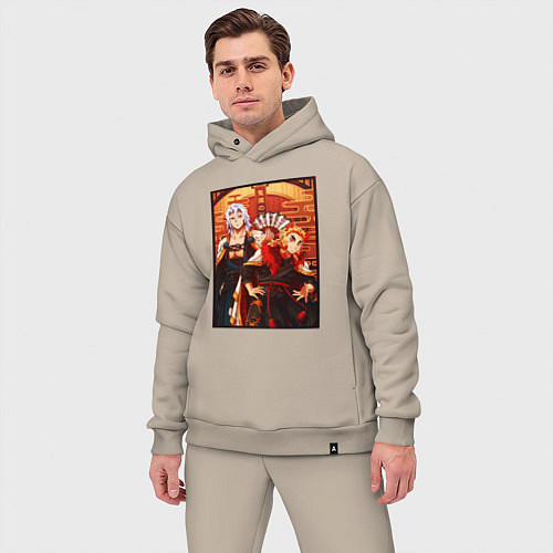 Мужской костюм оверсайз Тенген и Ренгоку красивые - Клинок рассекающий дем / Миндальный – фото 3