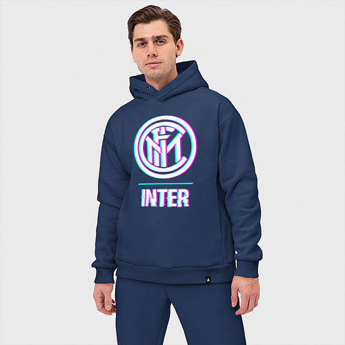 Мужской костюм оверсайз Inter FC в стиле glitch / Тёмно-синий – фото 3