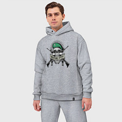 Мужской костюм оверсайз Военный череп с оружием, цвет: меланж — фото 2