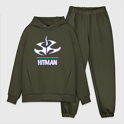 Мужской костюм оверсайз Hitman в стиле glitch и баги графики, цвет: хаки