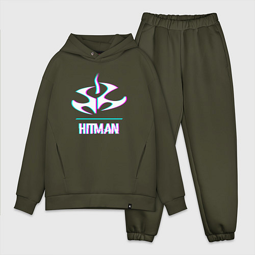 Мужской костюм оверсайз Hitman в стиле glitch и баги графики / Хаки – фото 1