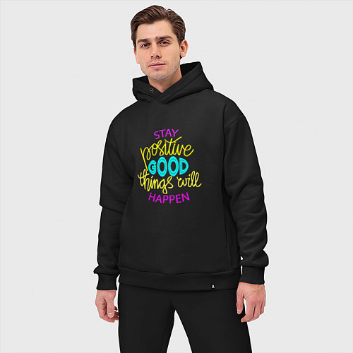 Мужской костюм оверсайз Stay positive good things will happen / Черный – фото 3