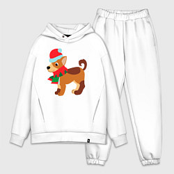 Мужской костюм оверсайз Праздничная собачка в шапке и шарфике, цвет: белый