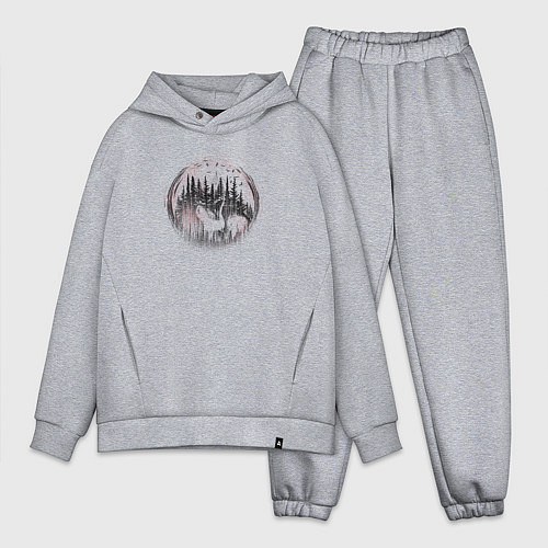 Мужской костюм оверсайз Спящая в лесу лиса / Меланж – фото 1