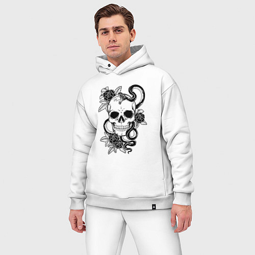 Мужской костюм оверсайз Калавера - мексиканский символ Дня мертвых / Белый – фото 3