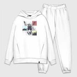 Мужской костюм оверсайз Лисичка и лес в квадратах, цвет: белый