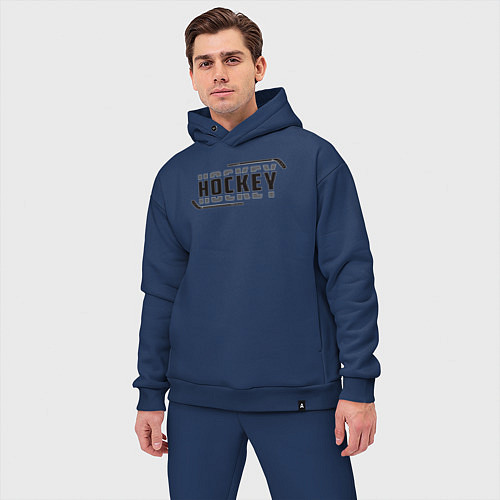 Мужской костюм оверсайз Hockey лого / Тёмно-синий – фото 3