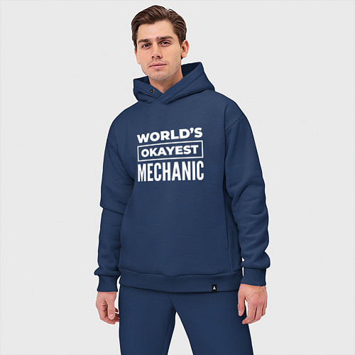 Мужской костюм оверсайз Worlds okayest mechanic / Тёмно-синий – фото 3