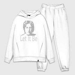 Мужской костюм оверсайз Портрет Джона Леннона и текст песни Let It Be, цвет: белый