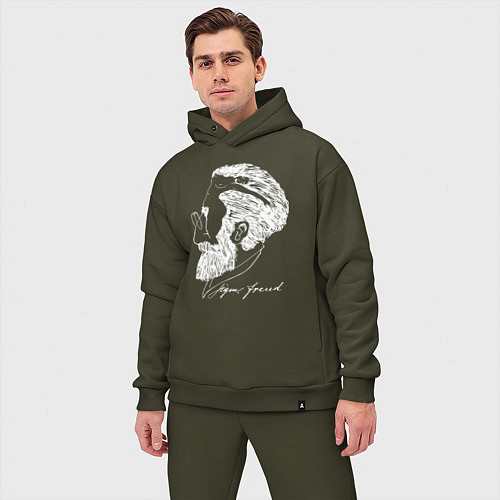 Мужской костюм оверсайз Портрет Зигмунда Фрейда - иллюзия / Хаки – фото 3