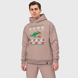 Мужской костюм оверсайз Новогодний тирекс - ugly sweater, цвет: пыльно-розовый — фото 2