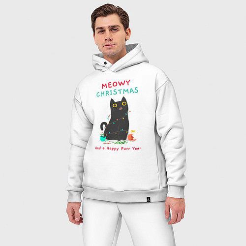 Мужской костюм оверсайз Meowy Christmas and a happy purr year / Белый – фото 3