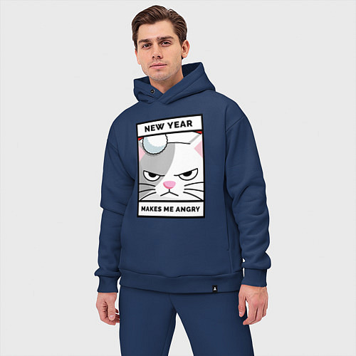 Мужской костюм оверсайз Меня злит новый год / Тёмно-синий – фото 3