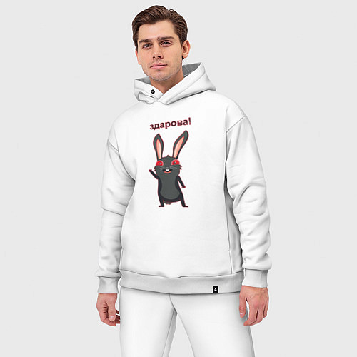 Мужской костюм оверсайз Черный кролик здоровается / Белый – фото 3