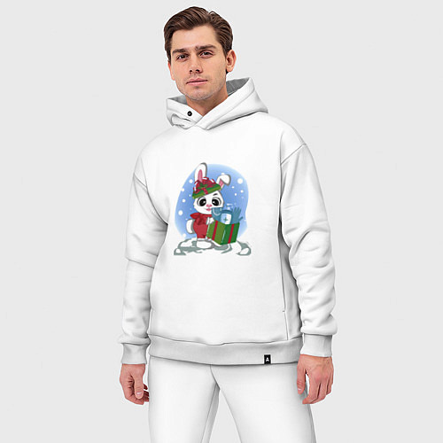Мужской костюм оверсайз Rabbit with a New Years gift / Белый – фото 3