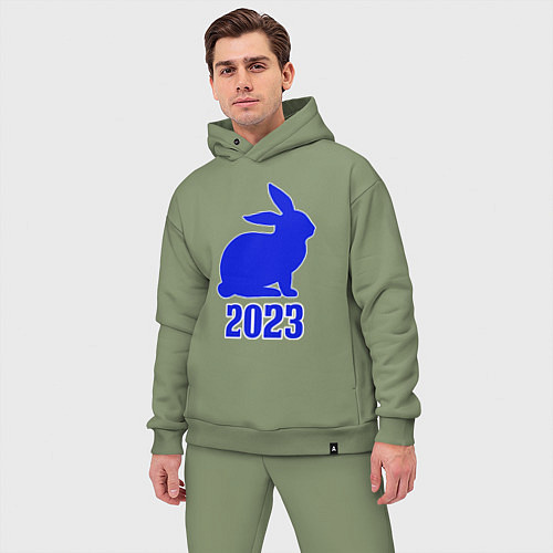 Мужской костюм оверсайз 2023 силуэт кролика синий / Авокадо – фото 3