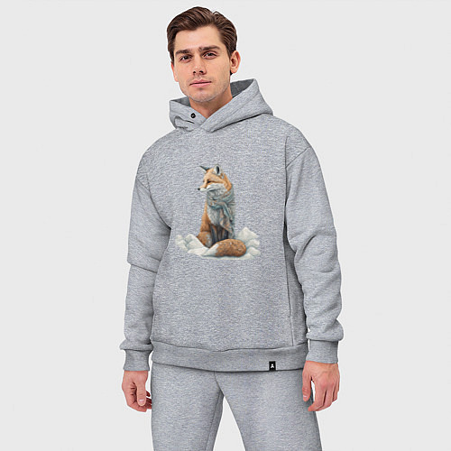 Мужской костюм оверсайз Лисица в сугробах / Меланж – фото 3