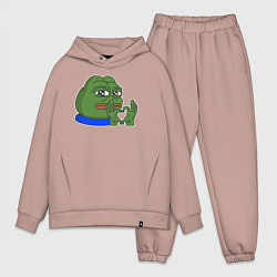 Мужской костюм оверсайз Лягушонок Пепе показывает сердечко, цвет: пыльно-розовый