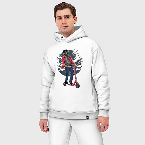 Мужской костюм оверсайз Мальчик на самокате в противогазе / Белый – фото 3