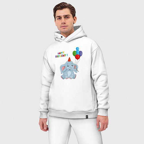 Мужской костюм оверсайз Слоник день рождения с шариками / Белый – фото 3