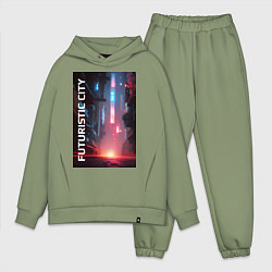 Мужской костюм оверсайз Футуристический город, цвет: авокадо