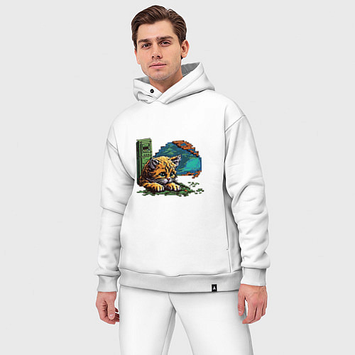 Мужской костюм оверсайз Пиксельный котик интернет сёрфер / Белый – фото 3