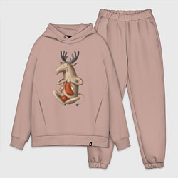 Мужской костюм оверсайз Лось вяжет носок, цвет: пыльно-розовый