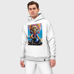 Мужской костюм оверсайз Арнольд Шварценеггер на крутом мотоцикле - нейросе, цвет: белый — фото 2