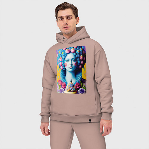 Мужской костюм оверсайз Сладкая женщина голубой - нейросеть / Пыльно-розовый – фото 3