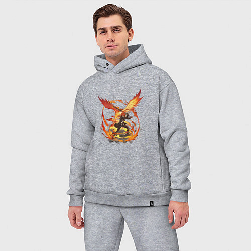 Мужской костюм оверсайз Дилюк с мечом из Genshin Impact / Меланж – фото 3