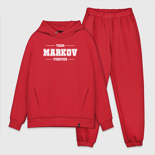 Мужской костюм оверсайз Team Markov forever - фамилия на латинице / Красный – фото 1