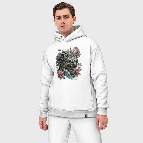 Мужской костюм оверсайз Дракон в стиле ирезуми / Белый – фото 3