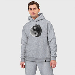 Мужской костюм оверсайз Черно-белая инь янь, цвет: меланж — фото 2