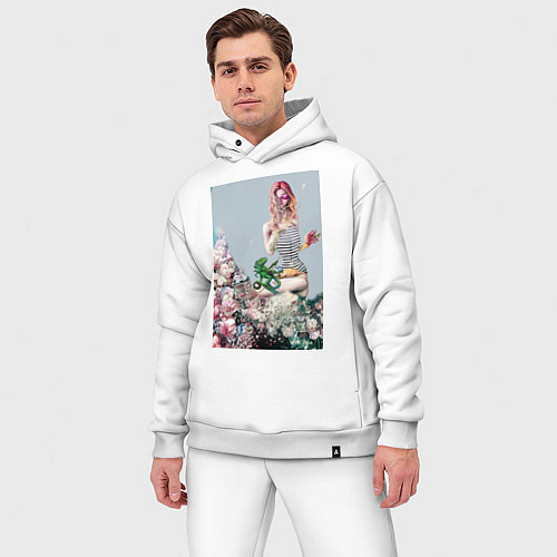 Мужской костюм оверсайз Девушка с хамелеоном / Белый – фото 3