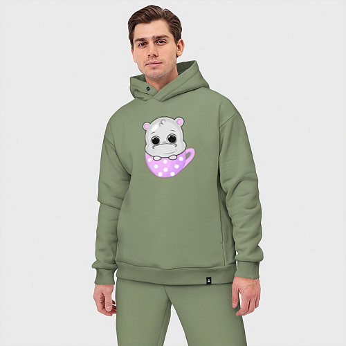 Мужской костюм оверсайз Бегемот в кружке / Авокадо – фото 3