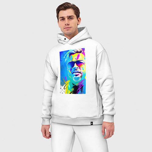 Мужской костюм оверсайз Brad Pitt - sketch - pop art / Белый – фото 3