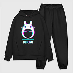 Мужской костюм оверсайз Символ Totoro в стиле glitch, цвет: черный
