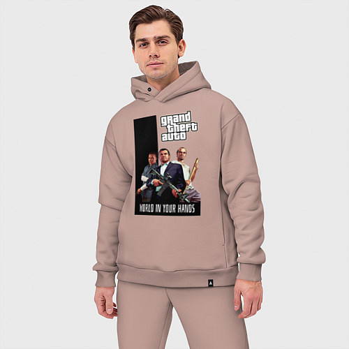 Мужской костюм оверсайз Майкл, Франклин, Тревор из GTA / Пыльно-розовый – фото 3