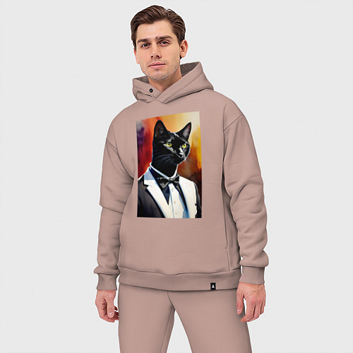 Мужской костюм оверсайз Gentleman cat - meme - neural network / Пыльно-розовый – фото 3