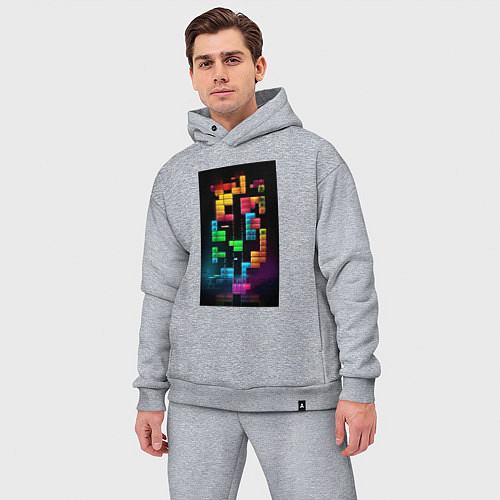 Мужской костюм оверсайз Цветной тетрис / Меланж – фото 3