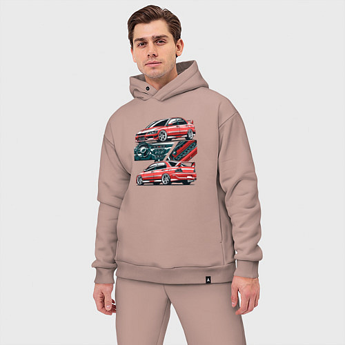 Мужской костюм оверсайз Mitsubishi Lancer Evolution IX V1 / Пыльно-розовый – фото 3