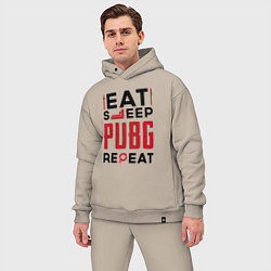 Мужской костюм оверсайз Надпись: eat sleep PUBG repeat, цвет: миндальный — фото 2