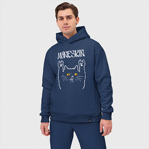 Мужской костюм оверсайз Maneskin rock cat / Тёмно-синий – фото 3